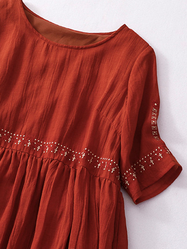 Embroidered Boho Linen Maxi Dress – Literary-Inspired Casual Style