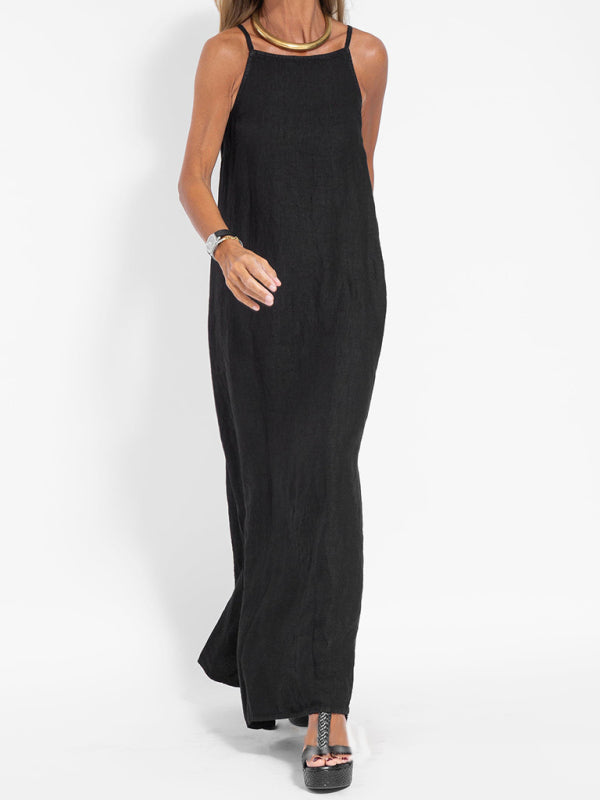 Casual Cotton-Linen Slit Midi Dress – Sleeveless, Lightweight & Chic