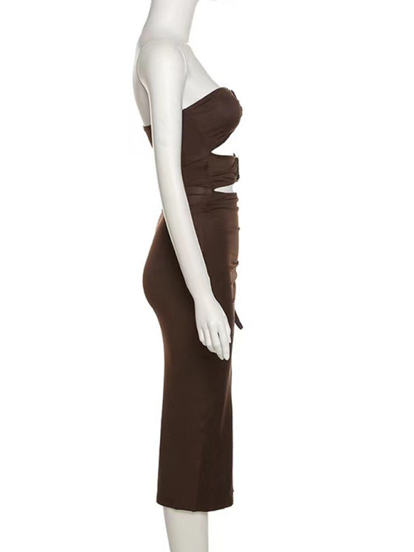 One-Shoulder High-Slit Bodycon Dress