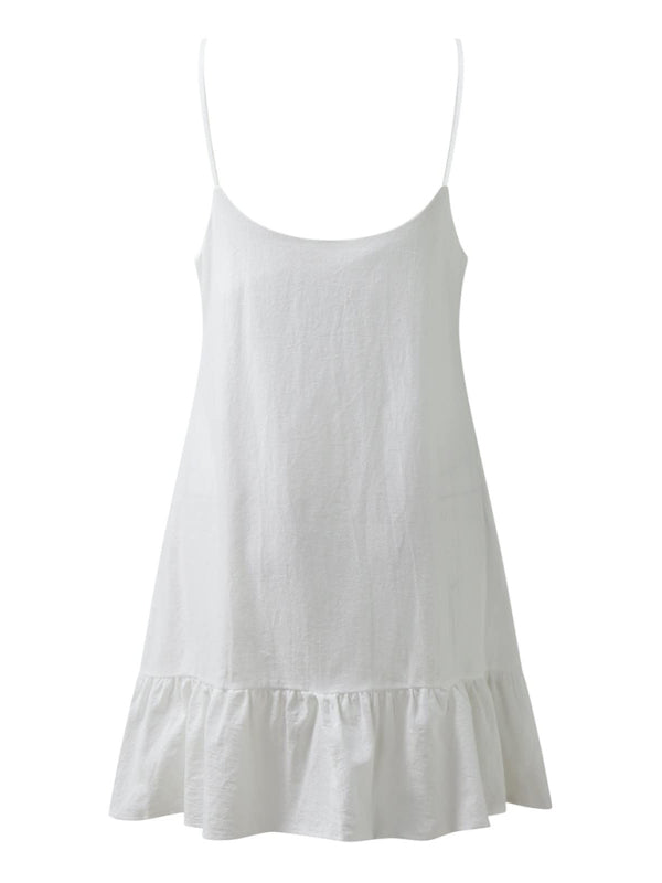 Backless Cotton V-Neck Suspender Dress – Breathable Vacation Style
