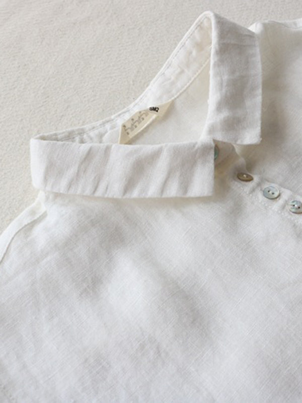 Loose Lapel Shirt Dress with Three-Quarter Sleeves – Cotton Blend, Seam Pockets