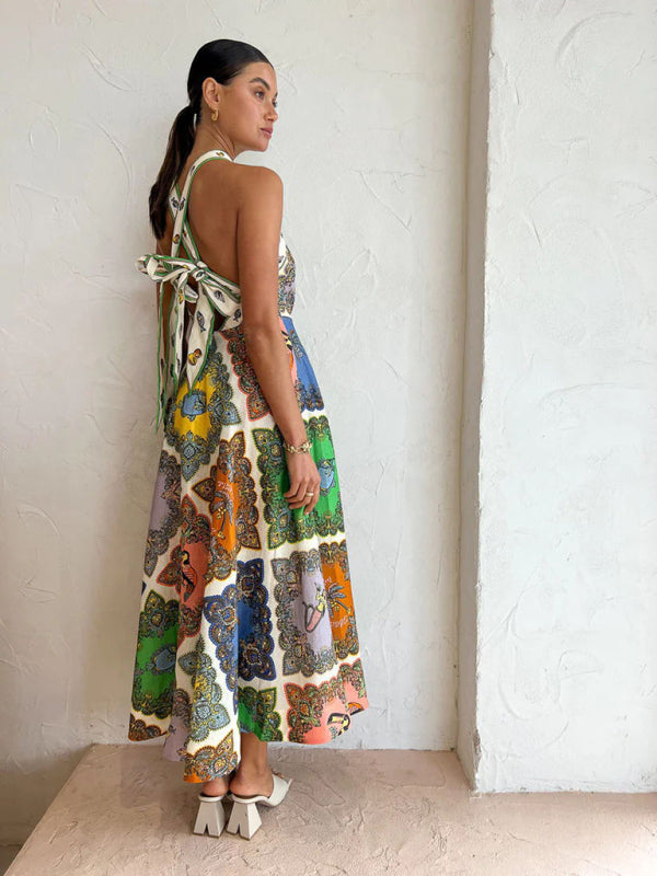 Spearmint Halterneck Printed Maxi Dress – Strappy Back & Feminine Silhouette