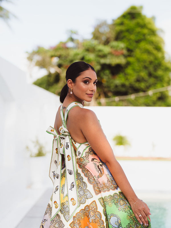 Spearmint Halterneck Printed Maxi Dress – Strappy Back & Feminine Silhouette