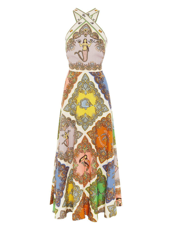 Spearmint Halterneck Printed Maxi Dress – Strappy Back & Feminine Silhouette
