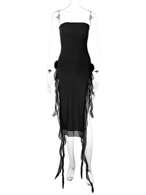 Lace Splice Strapless Slit Dress – Women's Sexy Style