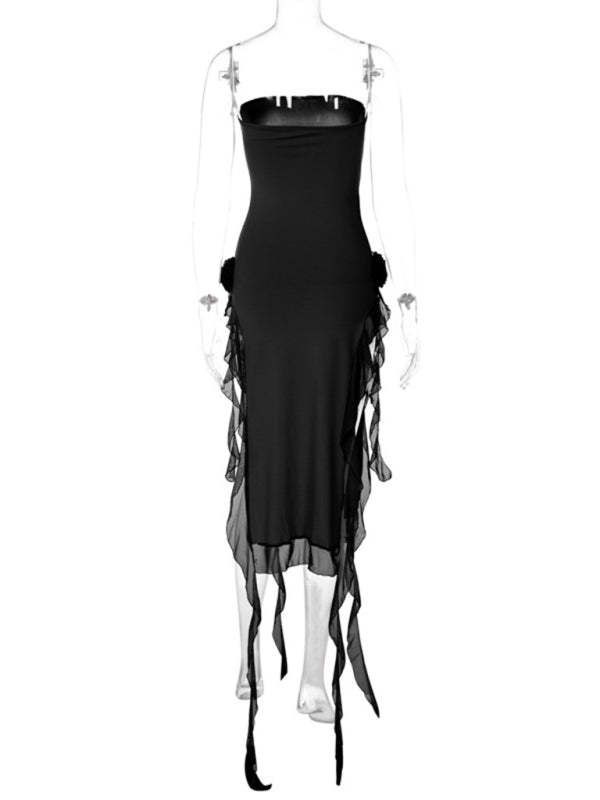 Lace Splice Strapless Slit Dress – Women's Sexy Style