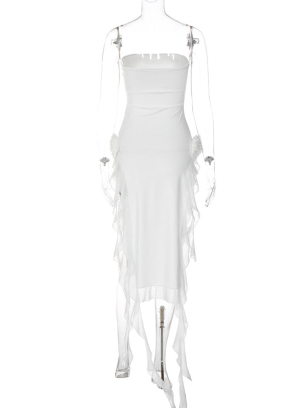 Lace Splice Strapless Slit Dress – Women's Sexy Style