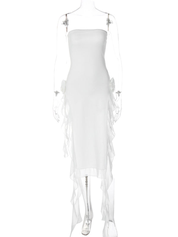 Lace Splice Strapless Slit Dress – Women's Sexy Style