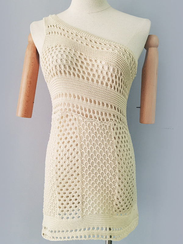 Knit Hollow Sleeveless Mini Dress – Boho Hip-Covering Fit for Spring-Summer