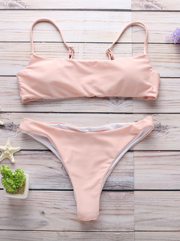Strappy Two-Piece Bikini Set – Sleek Fit with Self-Design Detail