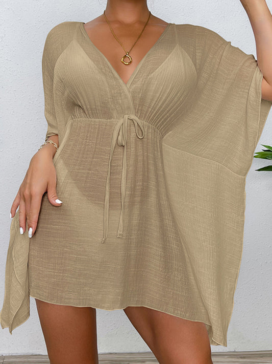 Drop Shoulder Beach Cover-Up – Lightweight Sun Protection with Waist Tie