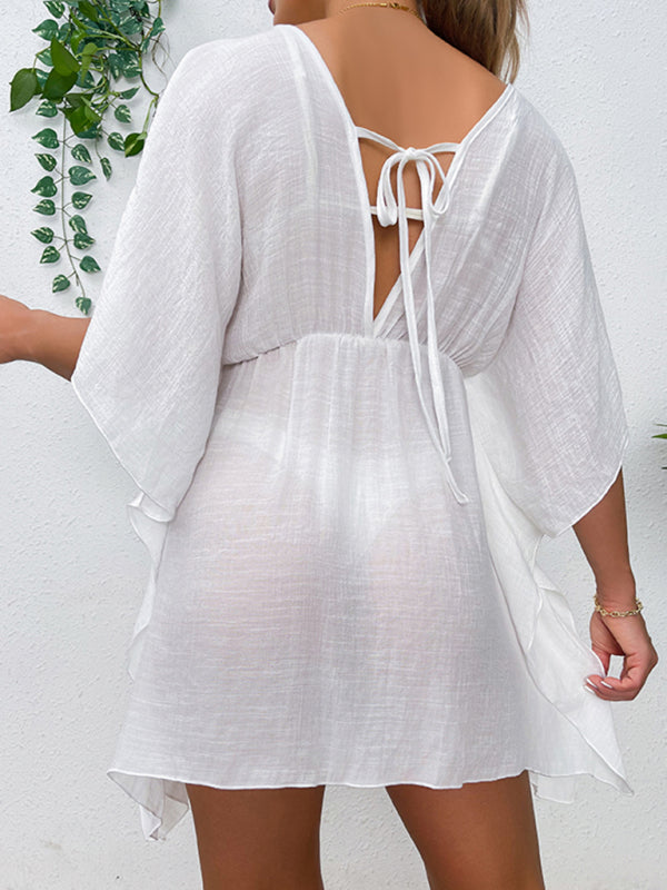 Drop Shoulder Beach Cover-Up – Lightweight Sun Protection with Waist Tie