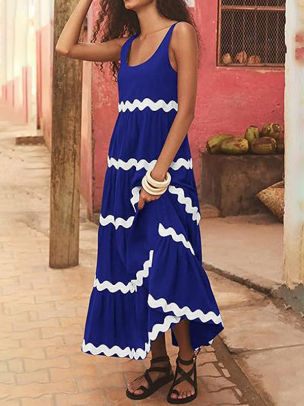 U-Neck A-Line Suspender Midi Dress – Solid Color Tube Top Style