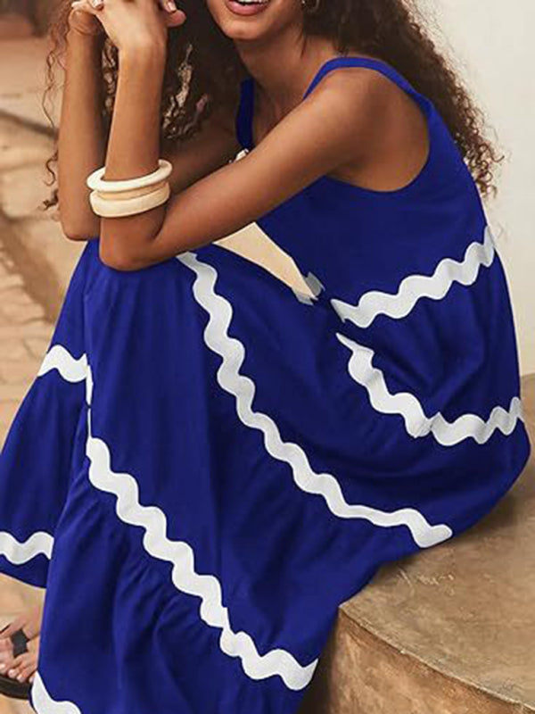 U-Neck A-Line Suspender Midi Dress – Solid Color Tube Top Style