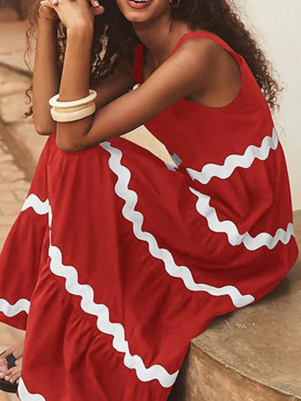 U-Neck A-Line Suspender Midi Dress – Solid Color Tube Top Style