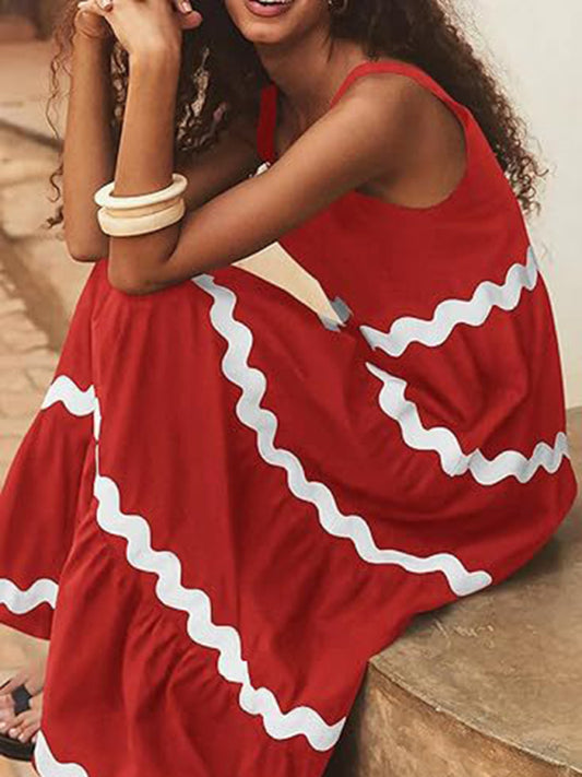 U-Neck A-Line Suspender Midi Dress – Solid Color Tube Top Style