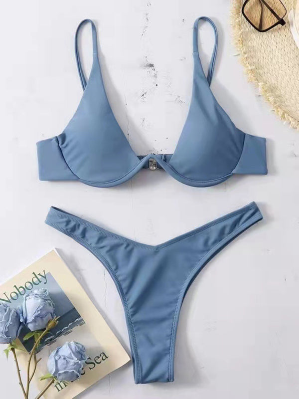 Solid Color Underwire Bikini – Supportive Fit & Sexy Design, Spring-Summer Ready