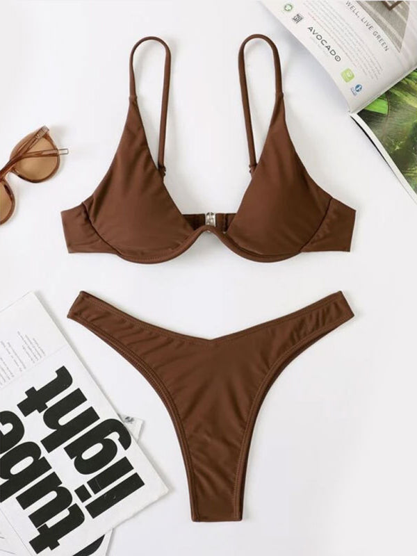Solid Color Underwire Bikini – Supportive Fit & Sexy Design, Spring-Summer Ready