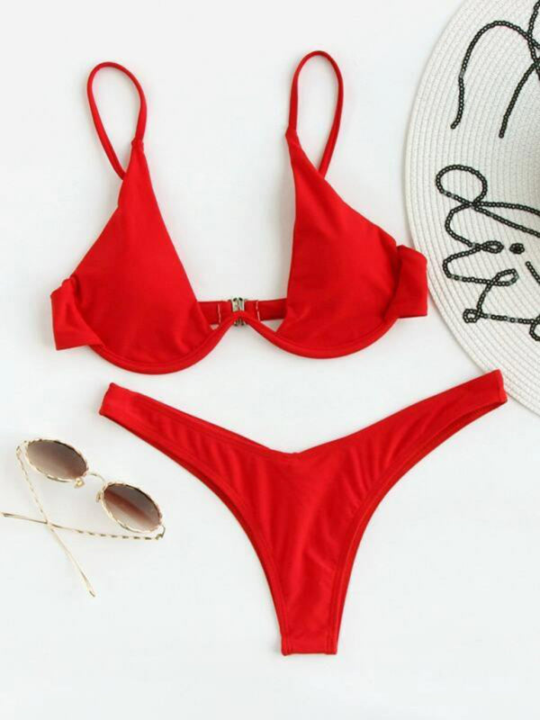 Solid Color Underwire Bikini – Supportive Fit & Sexy Design, Spring-Summer Ready