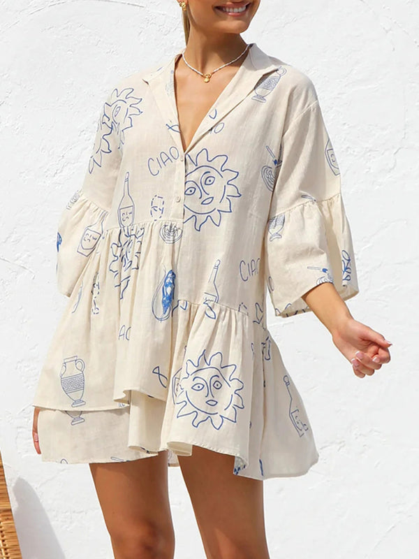 Bell Sleeve Ethnic Style Short Dress – Lightweight, Flowy & Easy Fit