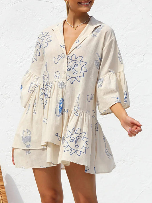 Bell Sleeve Ethnic Style Short Dress – Lightweight, Flowy & Easy Fit