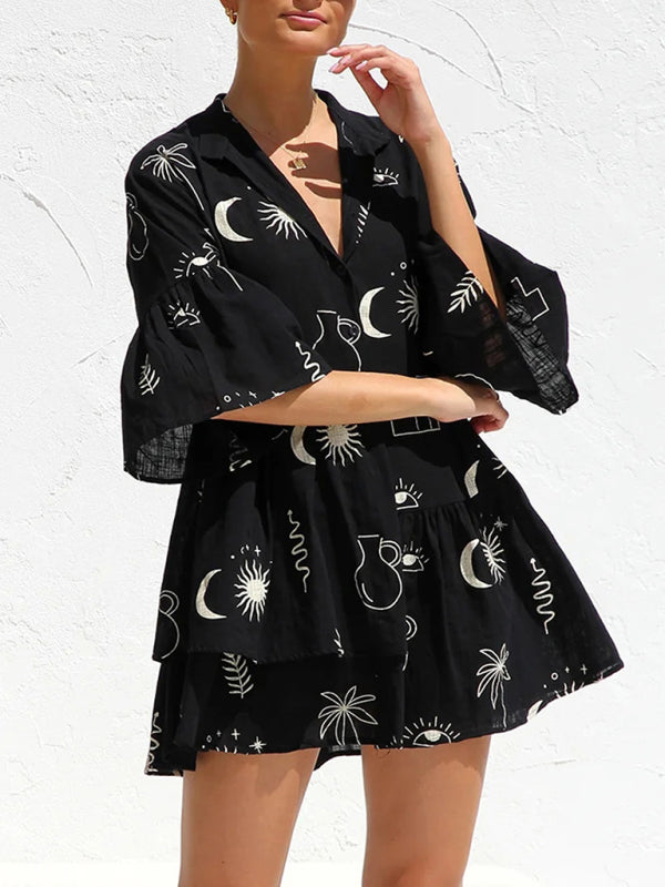 Bell Sleeve Ethnic Style Short Dress – Lightweight, Flowy & Easy Fit