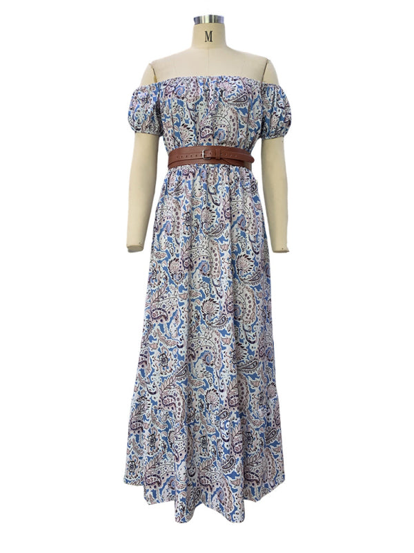 Boho Off-Shoulder Short Sleeve Maxi Dress