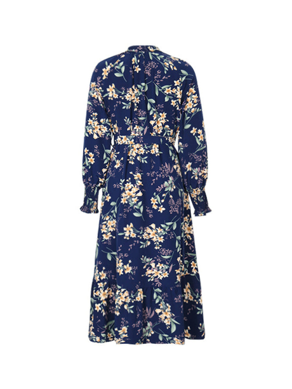 Women's Long Sleeve Floral Maxi Dress – Elegant Woven Spring Look
