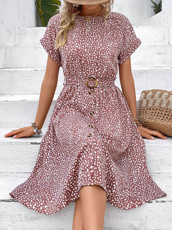 Elegant Animal Print Midi Dress – Spring-Summer Woven Leisurewear