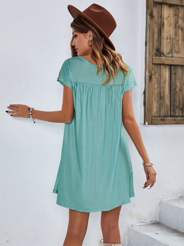 Geometric Print Loose Holiday Dress – Lightweight Woven Polyester, Spring-Summer Style
