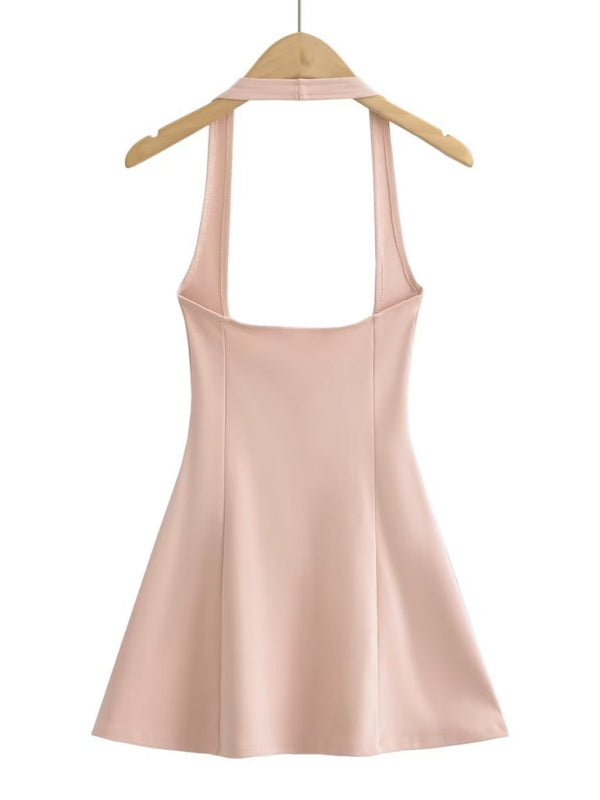 Schirmrock mit breiter Krempe, Neckholder, hoher Taille und mehreren Knöpfen – Baumwollstretch