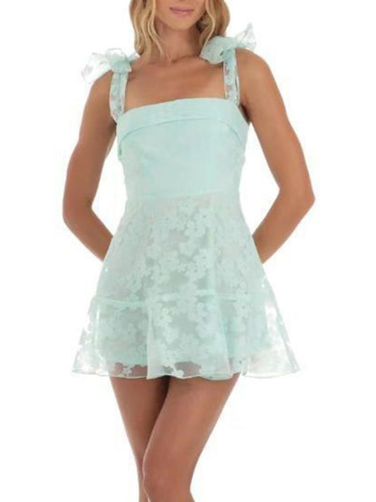 Romantic Floral Mesh Midi Dress – Lightweight Spaghetti Strap Summer Look