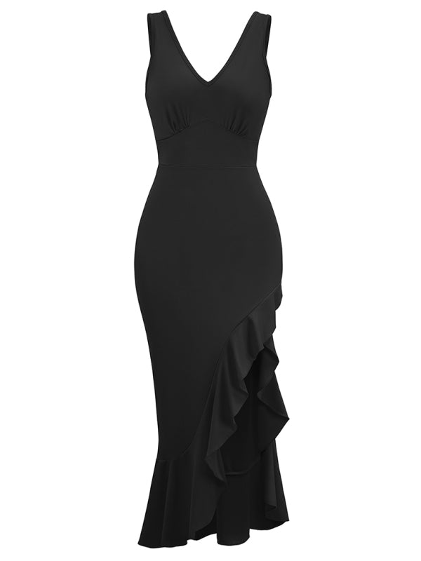 Ärmelloses Kleid mit V-Ausschnitt und Rüschensaum – Eleganter Stricklook für Frühling und Sommer
