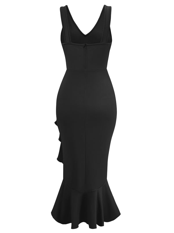 Ärmelloses Kleid mit V-Ausschnitt und Rüschensaum – Eleganter Stricklook für Frühling und Sommer