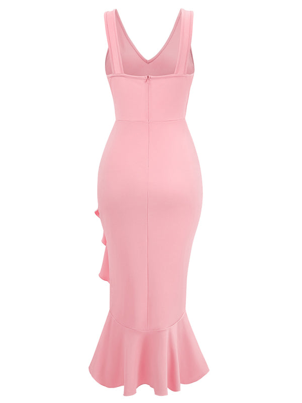 Ärmelloses Kleid mit V-Ausschnitt und Rüschensaum – Eleganter Stricklook für Frühling und Sommer