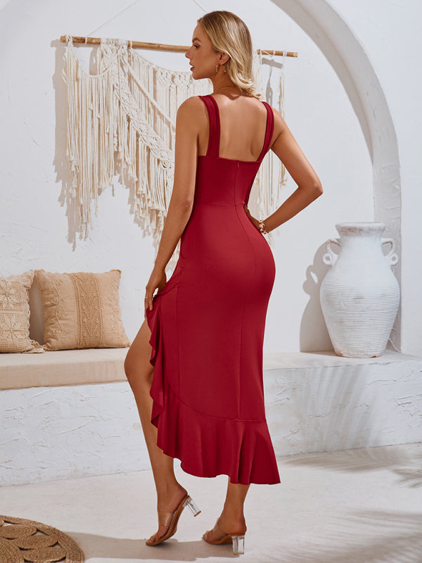 Ärmelloses Kleid mit V-Ausschnitt und Rüschensaum – Eleganter Stricklook für Frühling und Sommer