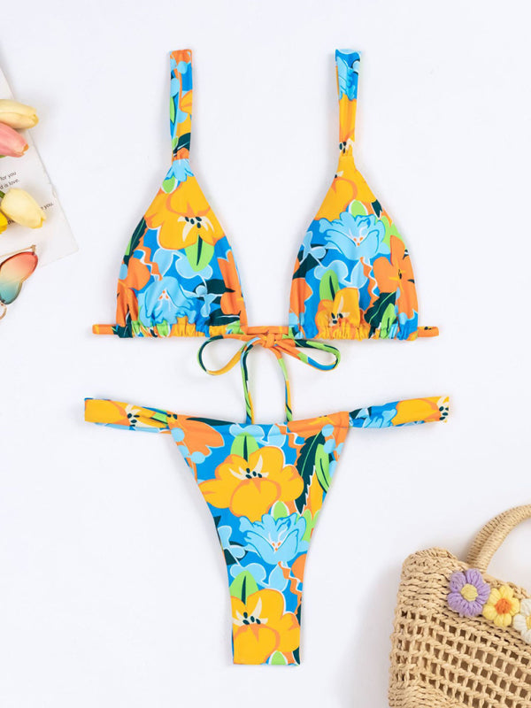 Floral Print Vacation Bikini Set – Romantic Strap Detail & Moderate Stretch