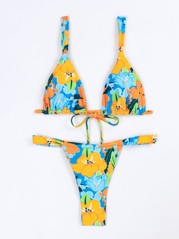 Floral Print Vacation Bikini Set – Romantic Strap Detail & Moderate Stretch