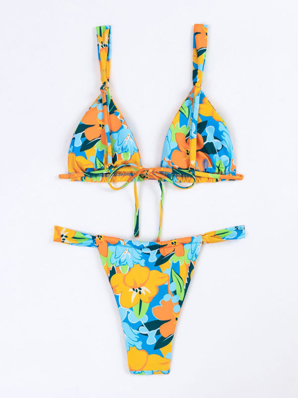 Floral Print Vacation Bikini Set – Romantic Strap Detail & Moderate Stretch