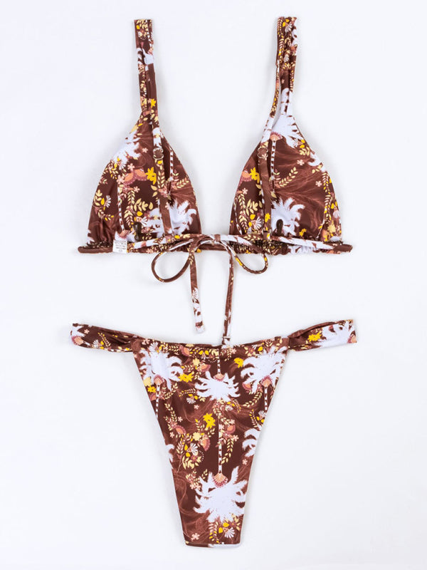 Floral Print Vacation Bikini Set – Romantic Strap Detail & Moderate Stretch