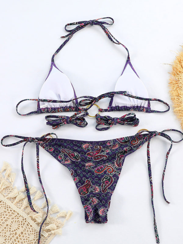 Metal Ring Strappy Bikini Set – Printed, Sexy Cut, Adjustable Fit