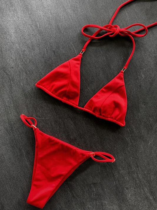 Sexy Triangle Bikini Set – Solid Color, Moderate Stretch, Spring/Summer Fit