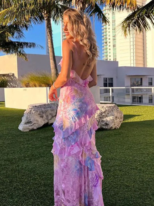 Vestido de tirantes para vacaciones con borde ondulado – Diseño tejido romántico en rosa o amarillo dorado