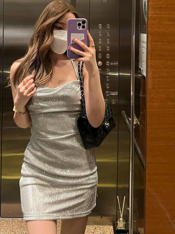Knitted Backless Bodycon Suspender Mini Dress