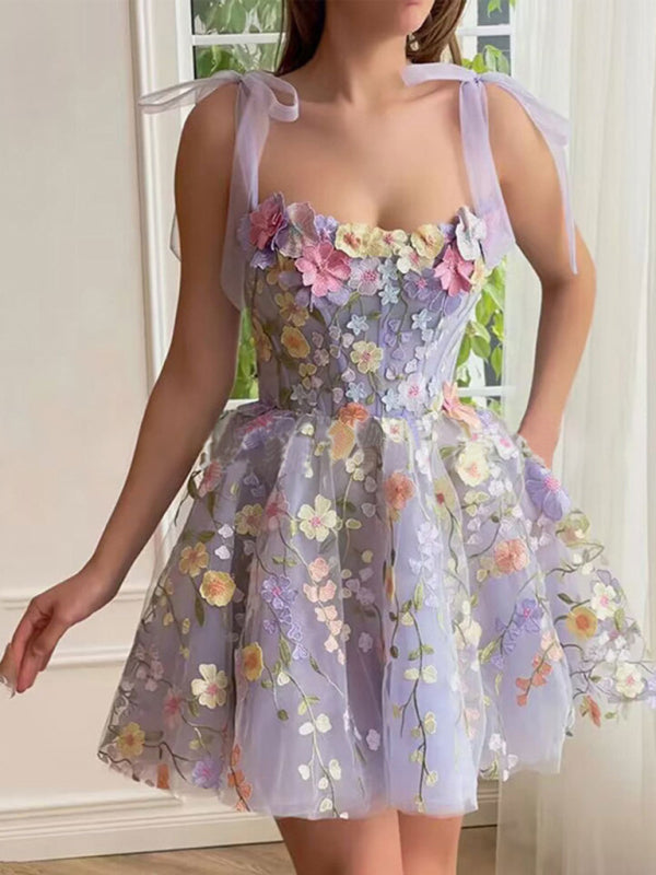 3D Floral Embroidered Bodycon Spaghetti Strap Dress