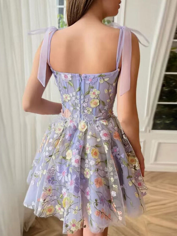 3D Floral Embroidered Bodycon Spaghetti Strap Dress