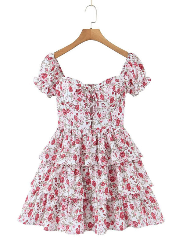 Floral One-Shoulder Puff Cake Mini Dress – Romantic Spring Style