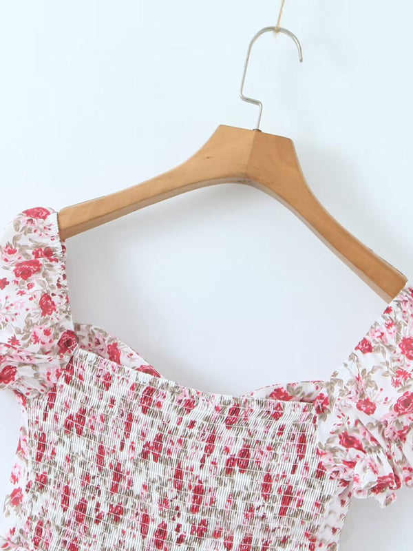 Floral One-Shoulder Puff Cake Mini Dress – Romantic Spring Style