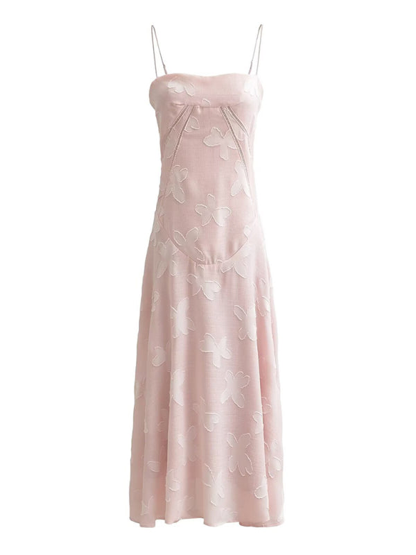Romantic High-Waisted Floral Maxi Dress with Cut Flower Detail