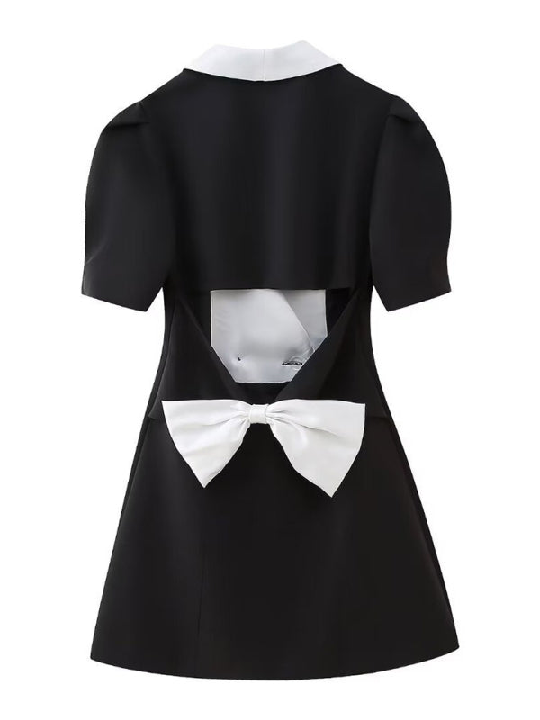 Suit-Inspired Mini Dress with Back Bow – French Chic Spring Style